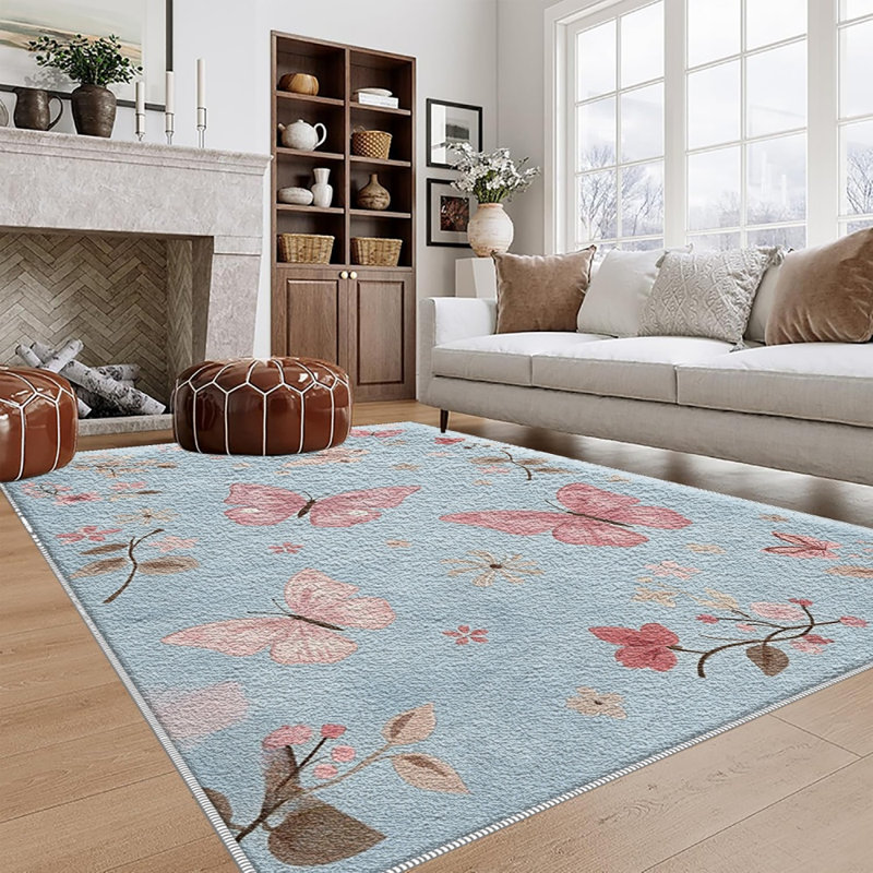 Light Blue Butterfly Carpet-waterproof, easy to clean, machine-washable, soft and comfortable; suitable for door mats, kitchens, living rooms, bedrooms, corridors, and laundry areas. Easy to clean, durable carpet for home decoration.