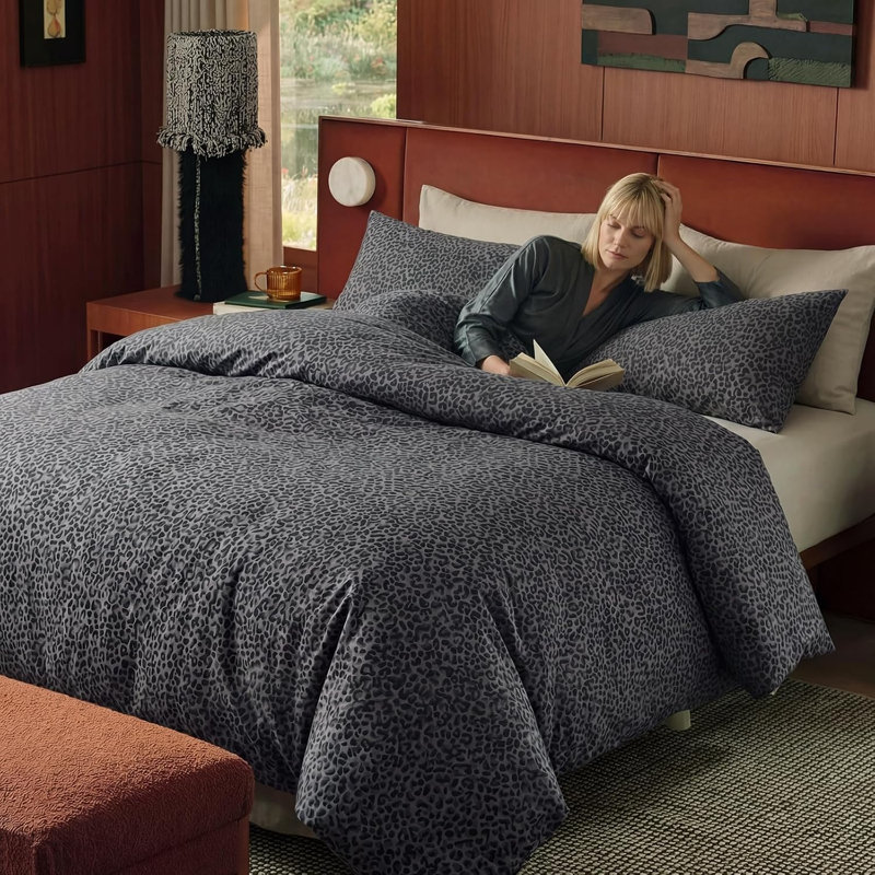 Housse de couette 100% coton de très grande taille, ensemble de literie à imprimé léopard noir avec fermeture à glissière, housse d'édredon en peau de bête à imprimé animal sauvage africain avec 2 taies d'oreiller pour toutes les saisons