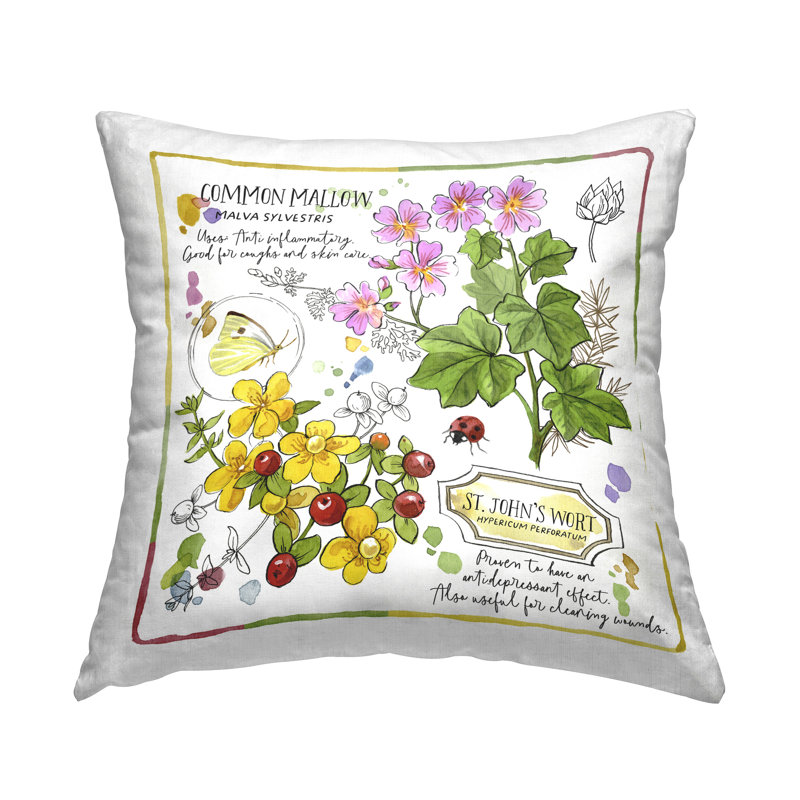 Coussin décoratif imprimé Wild Herbs Avantages par Jane Maday