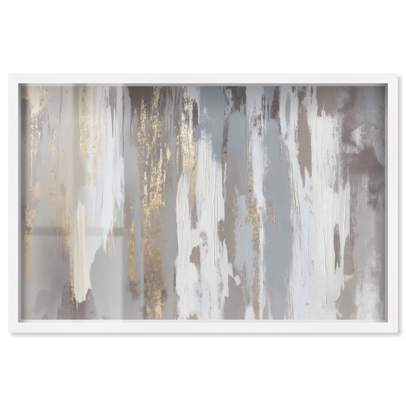 «Flooding Gold II Shadowbox», art mural Boho par Art Remedy, H 37 po x l 55 po, Blanc