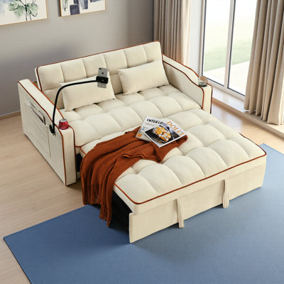 55.51 Inch Versatile Foldable Sofa Bed In 3 Lengths, Modern Sofa Sofa Sofa Velvet Pull-Out Bed, Adjustable Back And With USB Port And Ashtray And Swivel Phone Stand