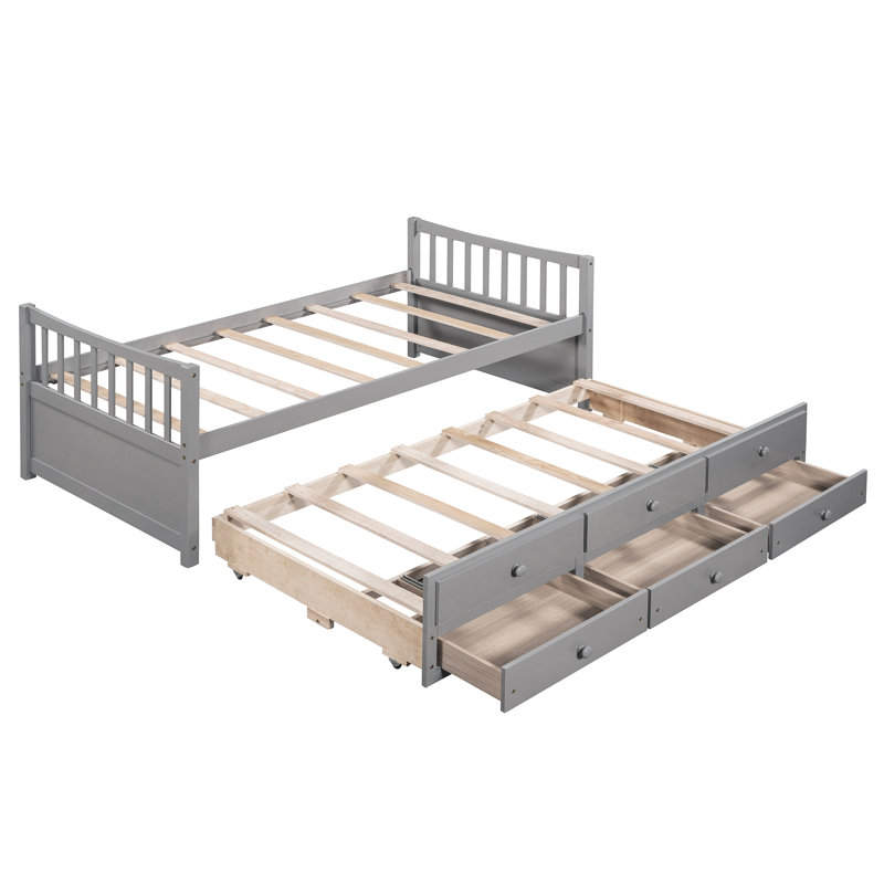 Twin Daybed With Trundle And Drawers - Streamlined Functional White Versatile Space Optimization, Gris
