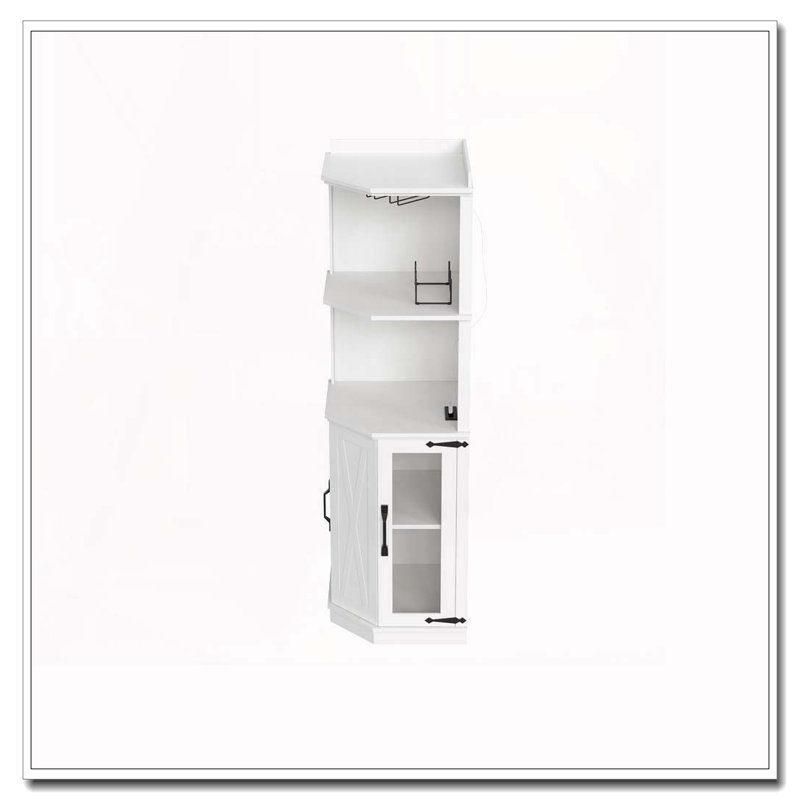 Armoire de bar 67,3 "avec prise de courant, armoire à vin de ferme avec tablettes réglables pour la maison, avec lumières et support en verre
