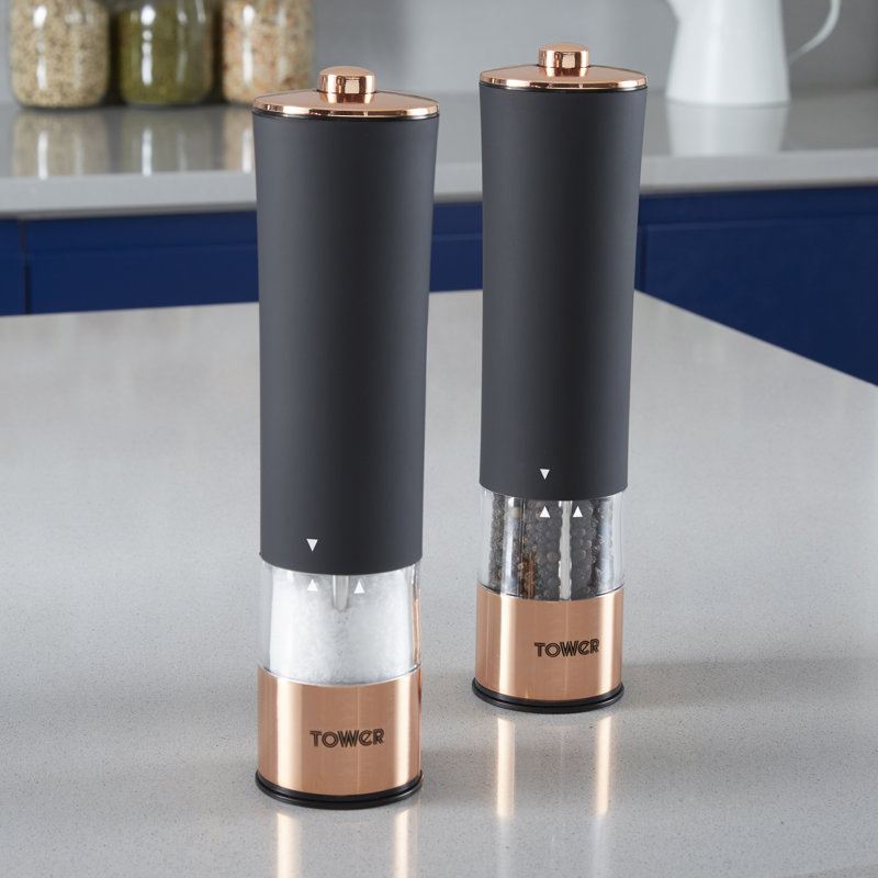 Tower Electric Salt and Pepper Mill, Stainless Steel, Soft-Touch Body, Black