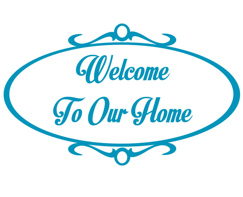 Décalcomanie murale welcome to home, Bleu sarcelle, H 25 po x l 42 po x P 0,01 po