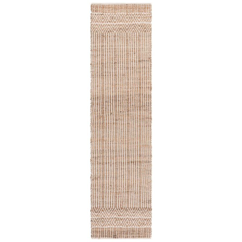 Natural Fiber 126 Hand Woven 70% Jute; 30% Cotton Geometric Shapes Rug, Runner 2' x 9'