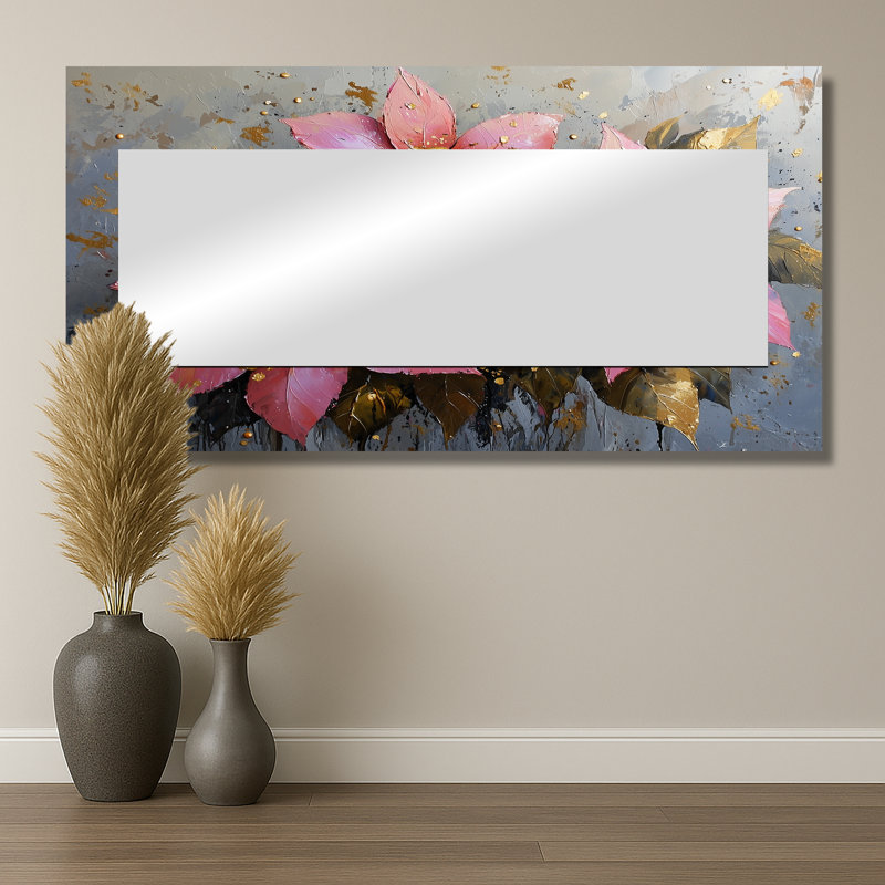 Hiver rose couronne de poinsettias - Art mural miroir floral - imprimé sur métal, 28" x 55"