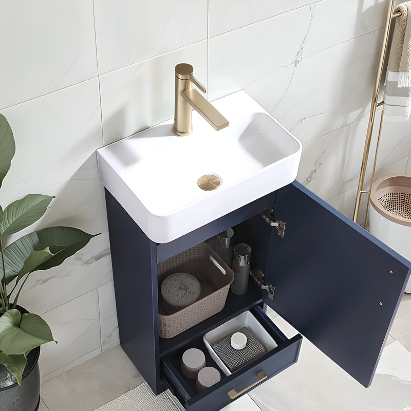 18'' Blue  Freestanding Single Bathroom Vanity With Ceramic Top