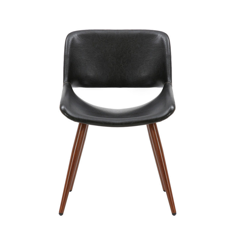 Roslindale Faux Leather Mid-Century Dining Chair, Polished Obsidian