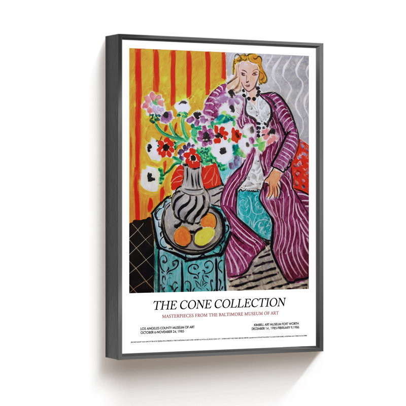 Matisse Aesthetic Abstract - Impression sur toile, Cadre noir, H 16 po x l 12 po x P 1,5 po