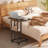 Allyson Rustic Brown Foldable Expandable C-Shaped End Table With Storage & Wheels For Living Room