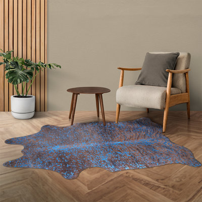 Custom Dyed Blue on Brindle Cowhide Rug