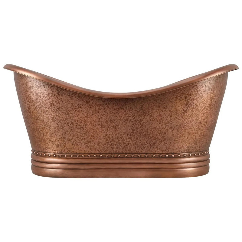 Paige 72" Copper Soaking Double Slipper Freestanding Tub with Rolled Rim, Black, Antique Copper Patina