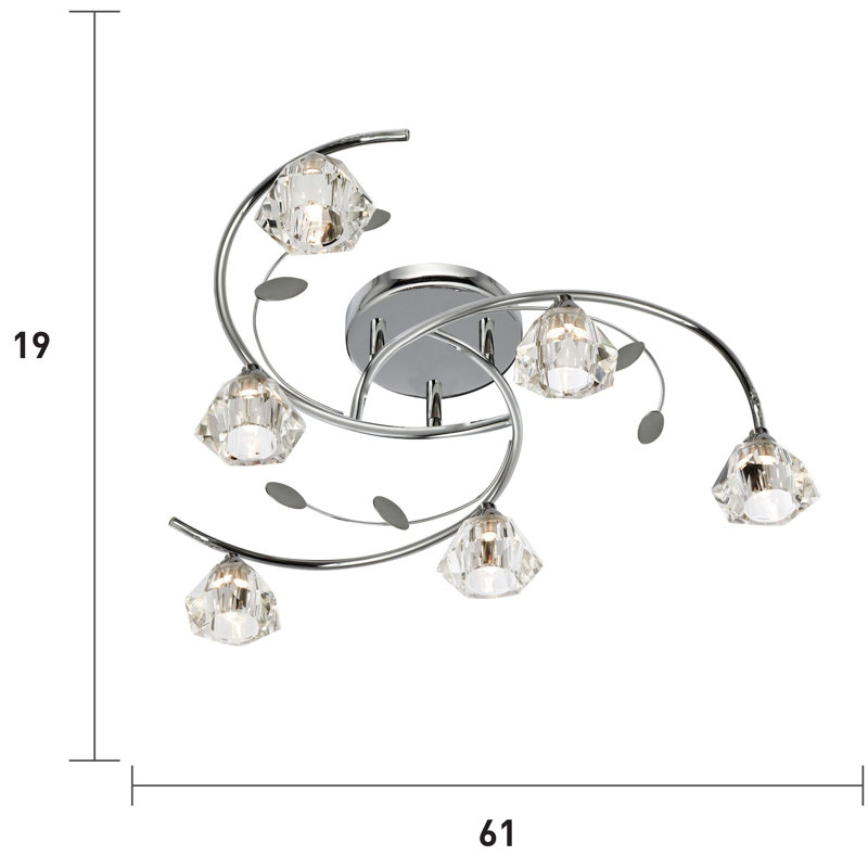 Alan Glass Semi Flush Mount, Chrome