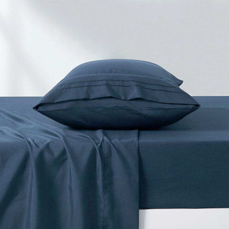 Ensemble de draps en microfibre Luxe Bleu marine - Literie à poches profondes et lisses, Marine