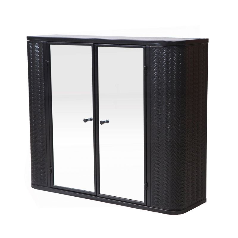 Armoire de salle de bain murale noire avec miroir, 2 portes en miroir et tablette ouverte, armoire de rangement en métal de style campagnard avec compartiment ouvert pour meuble-lavabo, toilette et évier
