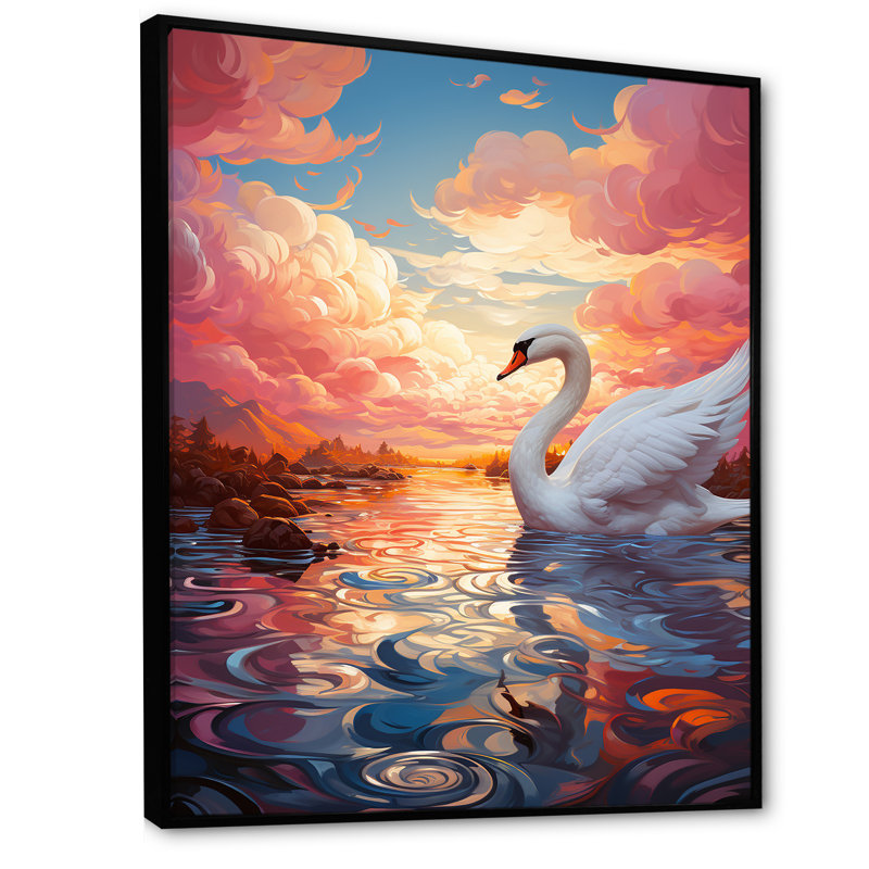 Décoration murale Graceful Mirage Swans I - Swans Animal, Cadre flottant noir, H 32 po x l 16 po