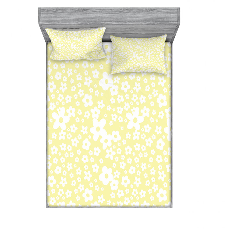 Microfiber Paisley Sheet Set, Full Sheet Set with Fitted Sheet, Yellow/White Floral