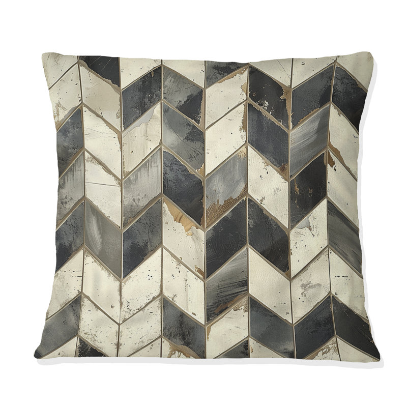 Coussin décoratif à chevrons beige et gris I, H 16 po x l 16 po