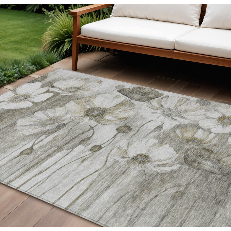 Tapis intérieur lavable floral ivoire et brun clair 9 'X 12' Taupe
