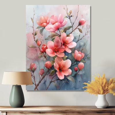  «Pink Grey Tender Bloom Apple Blossom I - Art mural fleur de pommier