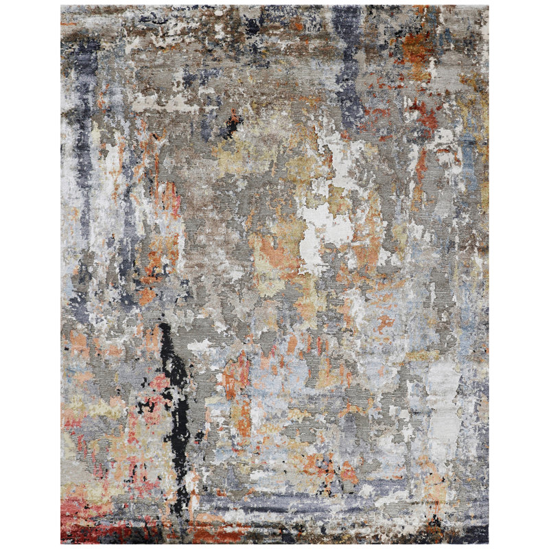 Tapis multicolore et rouille de haute qualité noué à la main, Rectangulaire 8 pi x 10 pi