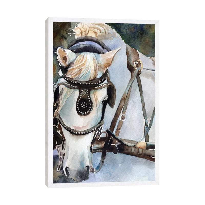 White Percheron In Charleston 1 Piece Painting on Canvas, 66.04 cm H x 45.72 cm W, White Framed