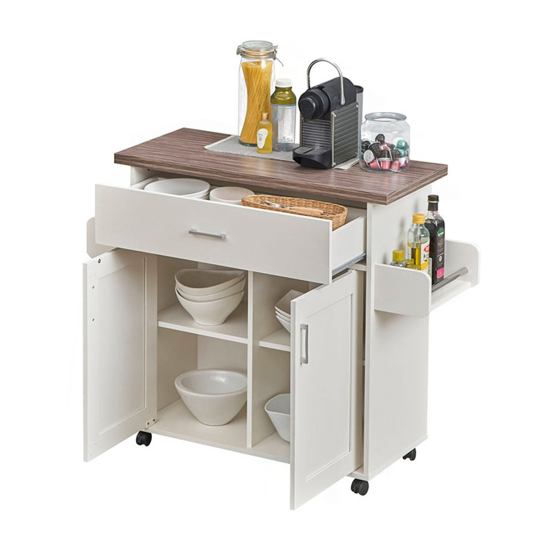 Chariot d'îlot de cuisine de luxe avec plateau supérieur résistant à l'eau, armoires de rangement avec tablettes réglables et support à épices et à serviettes Techni Home