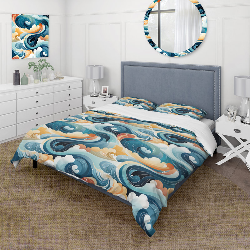 Ensemble de housse de couette Oceanic Blue Coastal Fusion I, Housse de couette pour très grand lit et 2 très