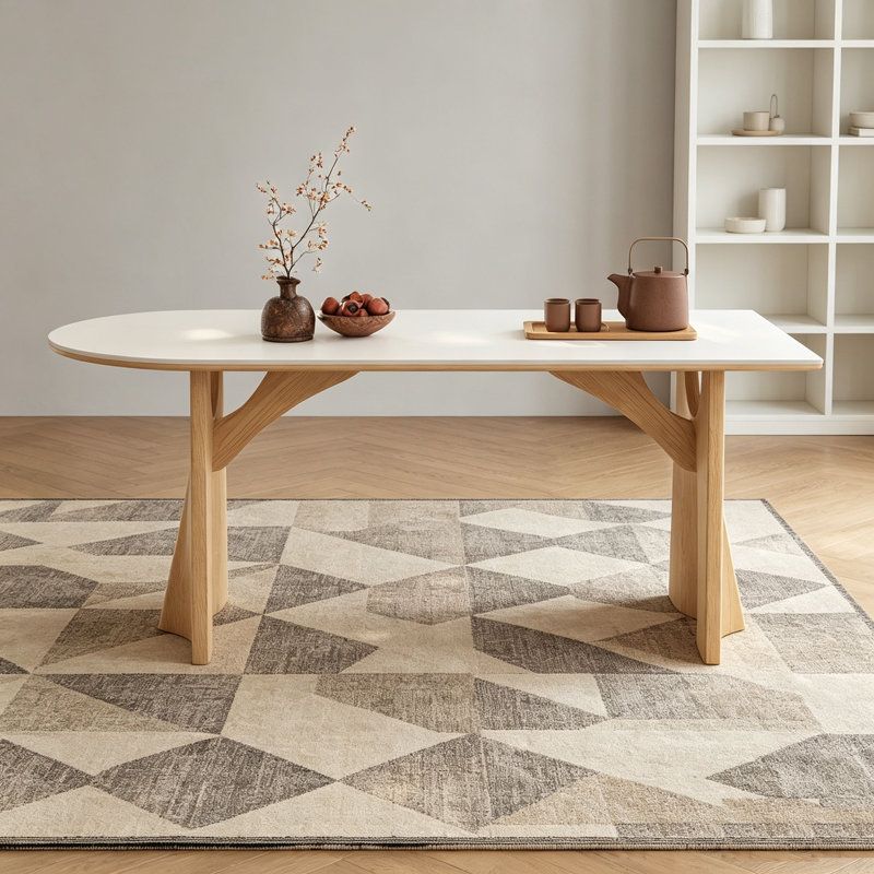 Table de salle à manger demi-cercle crème, H 29,5 po x l 55,1 po x P 31,5 po