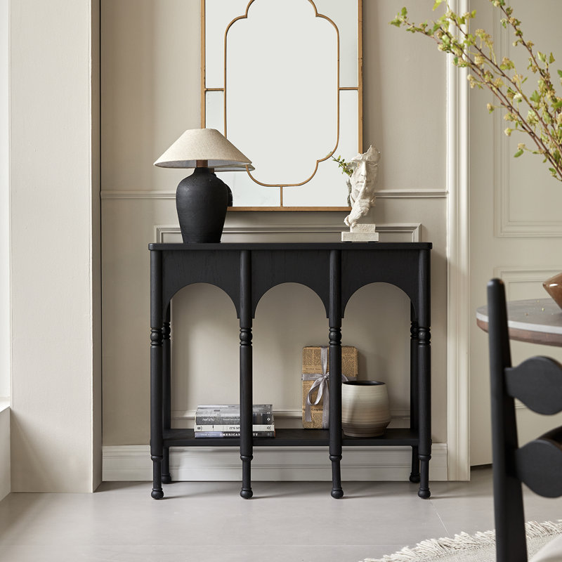 Console en bois massif avec rangement, H 35,4 po x l 39,37 po x P 12,6 po, Noir
