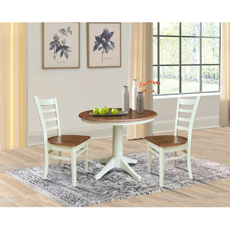 Ensemble de salle à manger extensible Deriya, 3 pièces : 1 table, 2 chaises, Noyer blanc / écorce