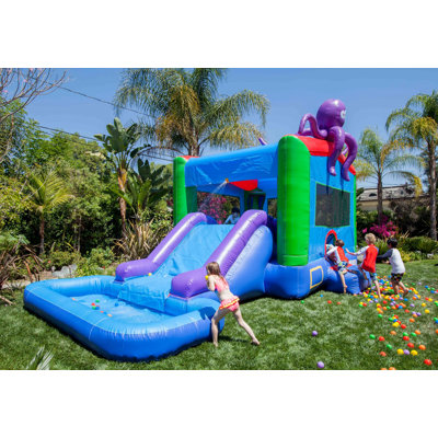 Glissade d'eau gonflable de qualité commerciale avec piscine pour enfants et pieuvre géante (avec souffleur) JumpOrange Octopus