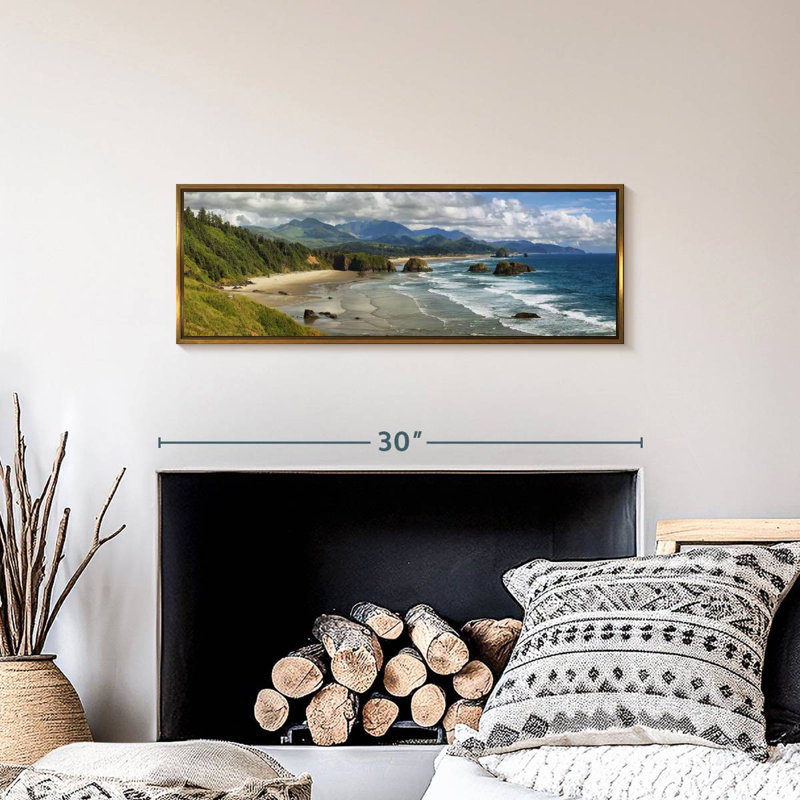 Cannon Beach Coast, Cadre flottant doré, 28 po x 10 po
