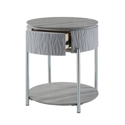 Table de bout yukino gris ultrabrillant et finition chromée