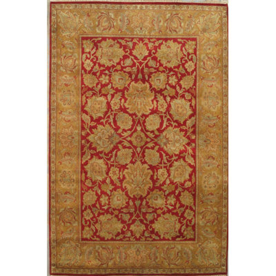 Tapis rouge en laine noué à la main de conception unique 6 pi x 9 pi années 2010 Agra