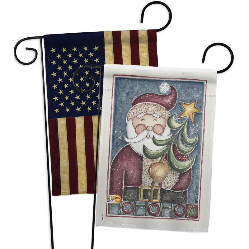 Drapeau de jardin 2 côtés en polyester 19 po x 13 po 2 pièces hohoho santa tree
