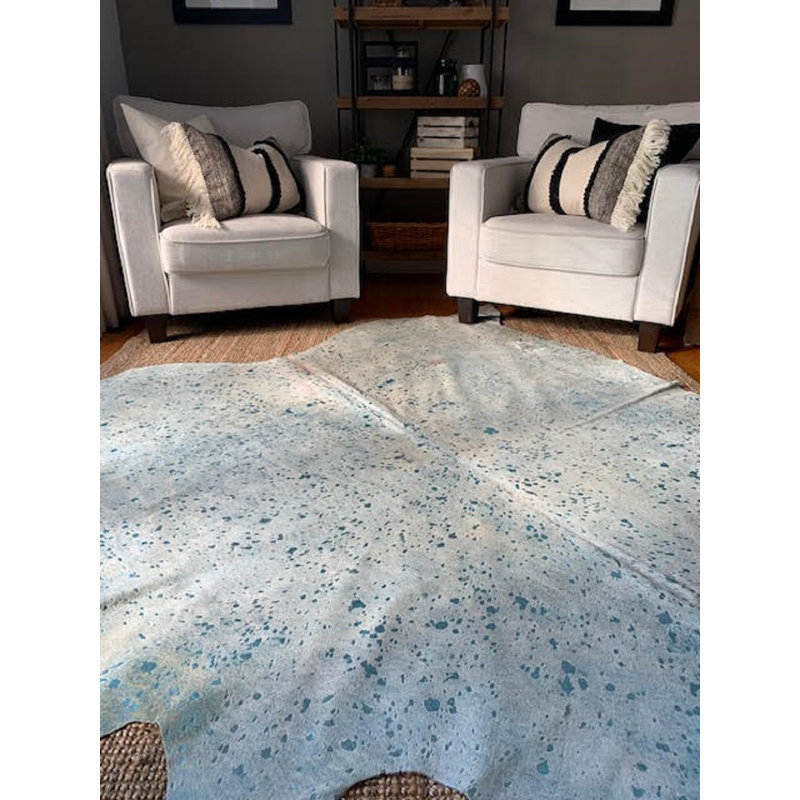 Handmade Turquoise Metallic Cowhide Rug