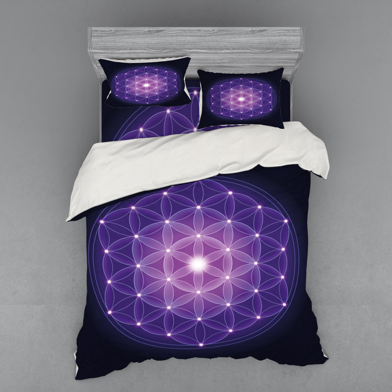 Ensemble de housse de couette moderne et contemporain en microfibre bleu foncé / mauve / rose