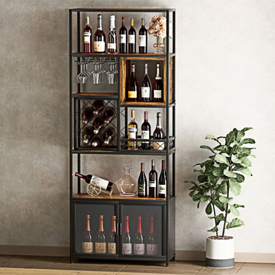 Armoire-bar industrielle avec porte-bouteilles en bois