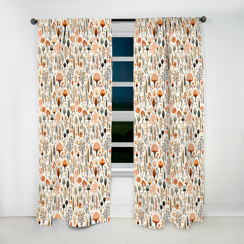 Orange And Grey Serene Woodland Charm - Bohemian Curtain - Velvet Room Darkening - 1 panel, 52" W x 108" L