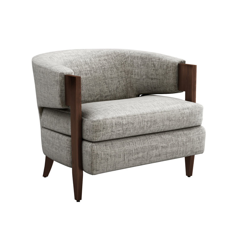 Fauteuil demi-tonneau Kelsey, Chenille en plumes, Noyer