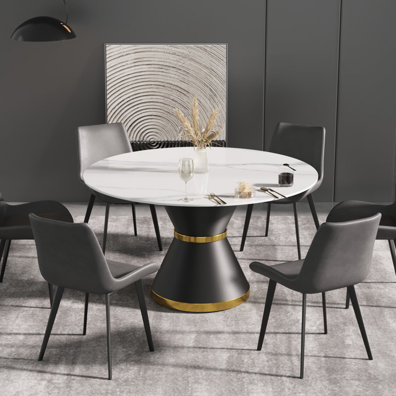 Ensemble de table de salle à manger 6 pièces avec chaises en similicuir, ensemble de salle à manger 7 pièces, Blanc, Gris