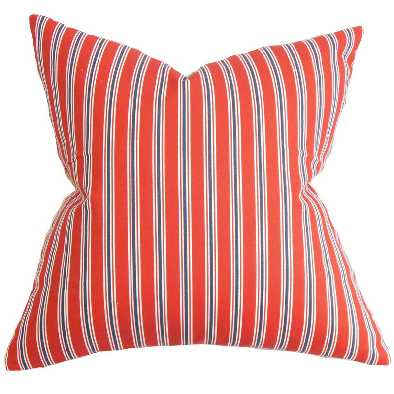 Coussin en coton nouvelle rayure, 24 po x 24 po, Rouge / Bleu