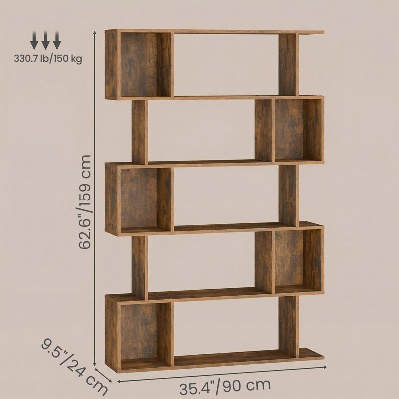 Bibliothèque minimaliste à 5 niveaux avec rangement anti-basculement, Brun