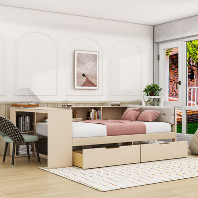 Wooden Daybed with 2 Drawers and Shelves and Charging Station by Lark Manor
