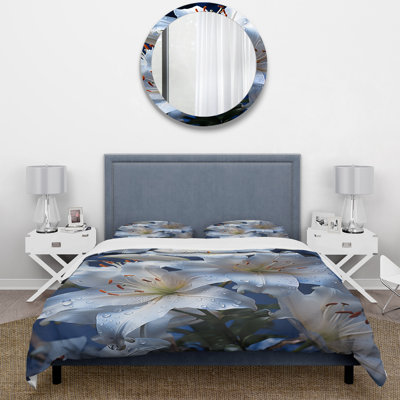 Fleurs, sérénité en blanc - ensemble de housse de couette floral - microfibre de polyester