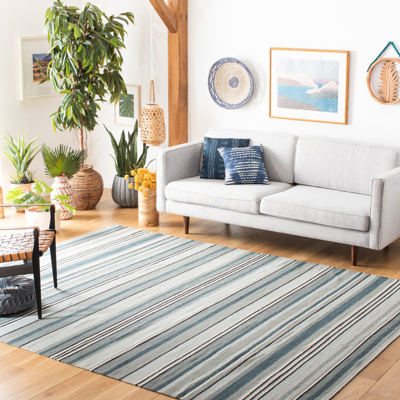 Tapis rayé en laine / coton tissé à la main Bedolla, Rectangle 4pi x 6 pi