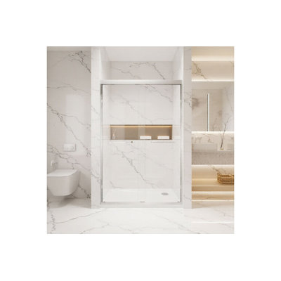 Prémium l 44 po à 48 po x H 72 po l Portes de douche à cadre coulissant en verre （6 mm） Verre trempé ANSI / SGCC en acier inoxydable sécuritaire et résistant aux chocs
