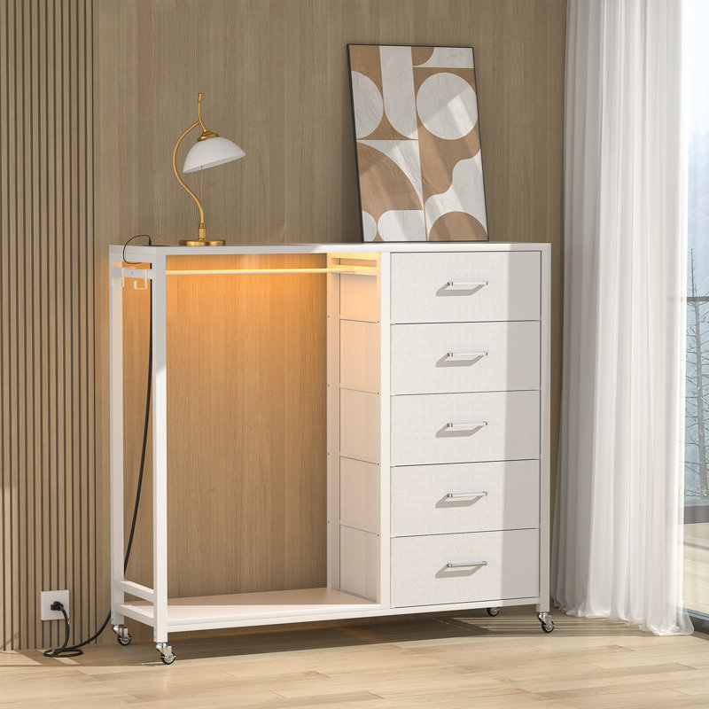 Jeremyiah 45.2'' 5 Drawer Dresser Organizer with LED Lights, White